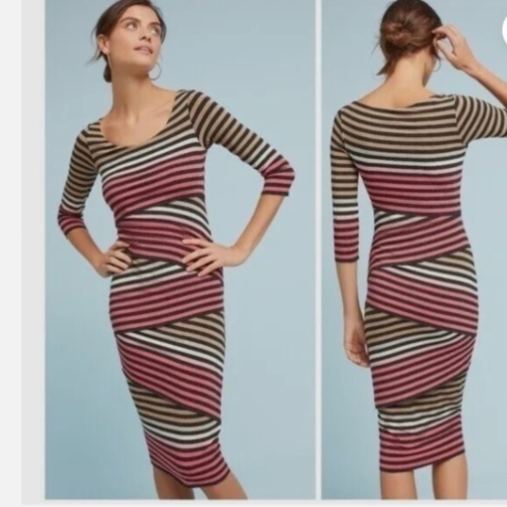 Bailey 44 Anthropologie Striped Pencil Tiered Knit Column Dress Nwt MP